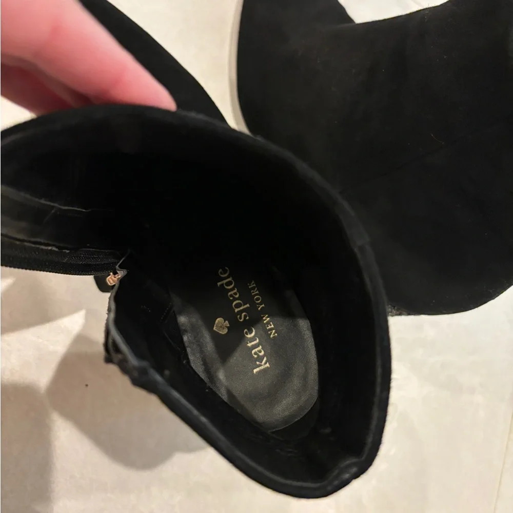 Kate Spade Gypsy Booties Black Suede Glitter Heels Block Heel Size 7